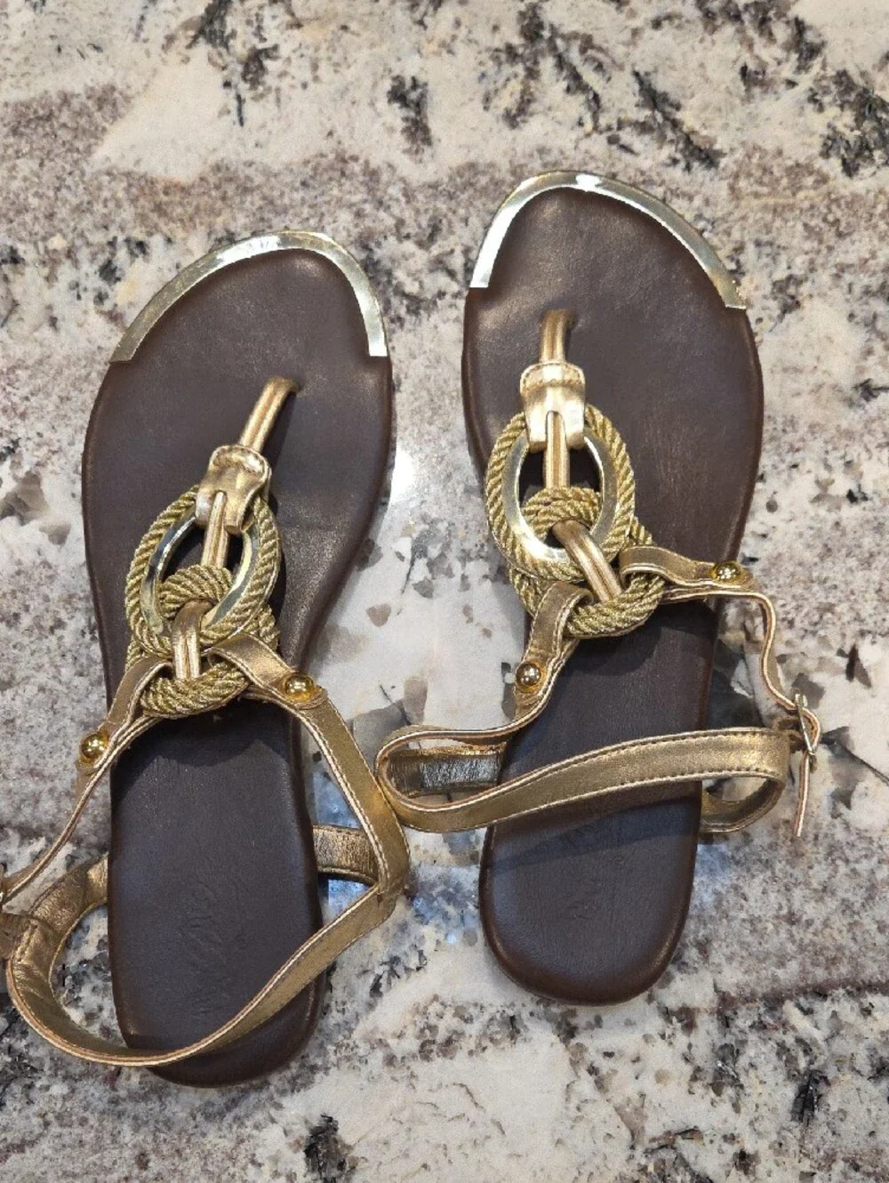 Mossimo Target Gold Rope-Accent Women's T-Strap Sandals 7m - Picture 3 of 8